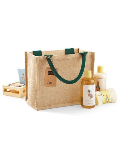 Westford Mill W412 Jute Mini Gift Bag - Natural/Forest Green