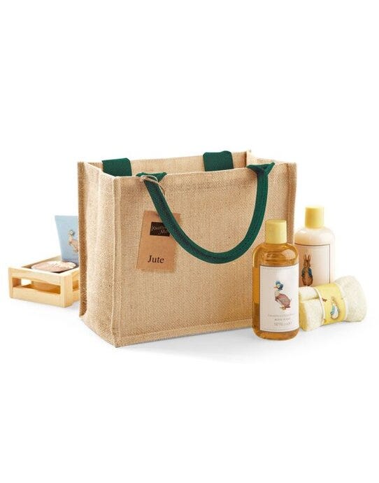 Westford Mill W412 Jute Mini Gift Bag - Natural/Forest Green