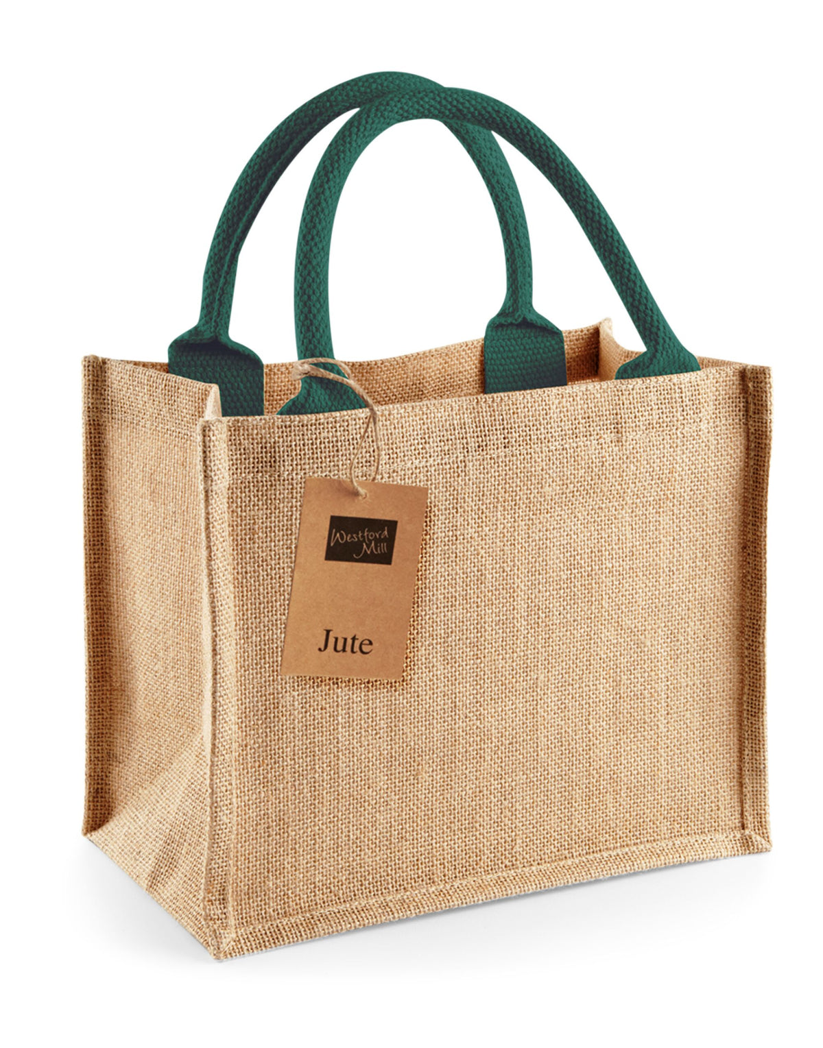 Westford Mill W412 Jute Mini Gift Bag - Natural/Forest Green