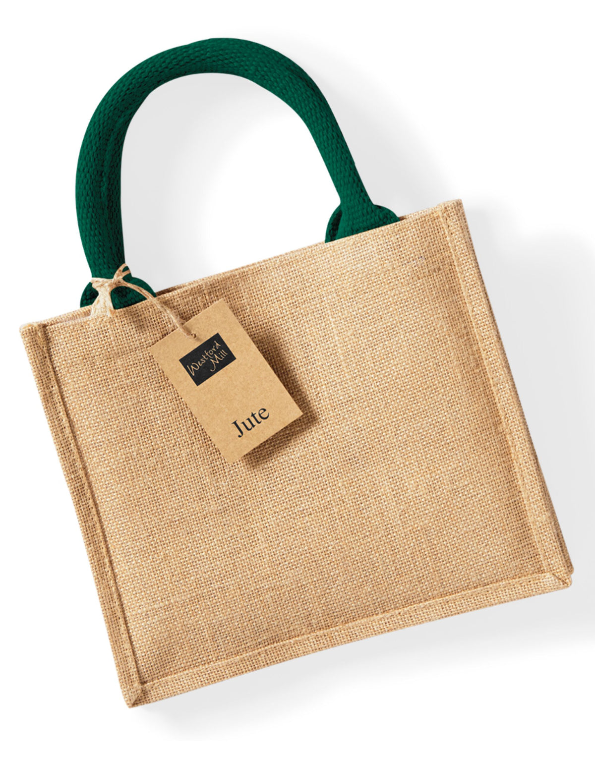 Westford Mill W412 Jute Mini Gift Bag - Natural/Forest Green