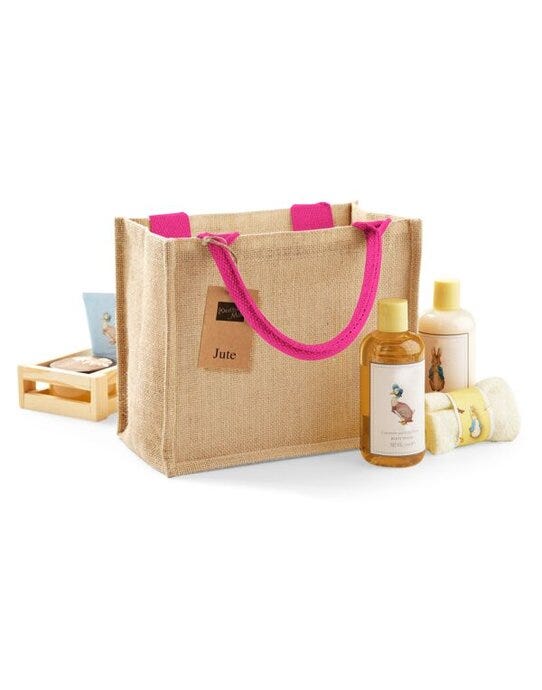 Westford Mill W412 Jute Mini Gift Bag - Natural/Fuchsia