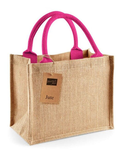 Westford Mill W412 Jute Mini Gift Bag - Natural/Fuchsia