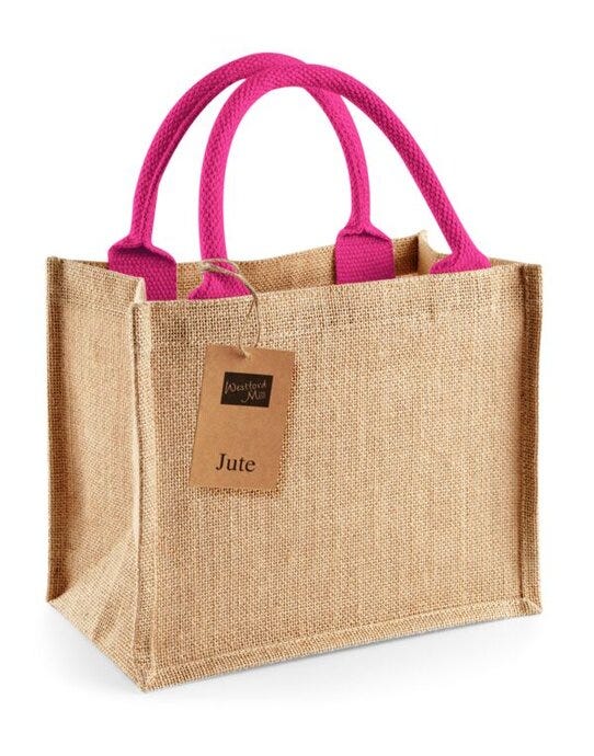 Westford Mill W412 Jute Mini Gift Bag - Natural/Fuchsia