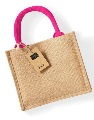 Westford Mill W412 Jute Mini Gift Bag - Natural/Fuchsia