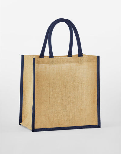 Westford Mill W477 Starch Jute Mini Gift Bag - Natural/Navy