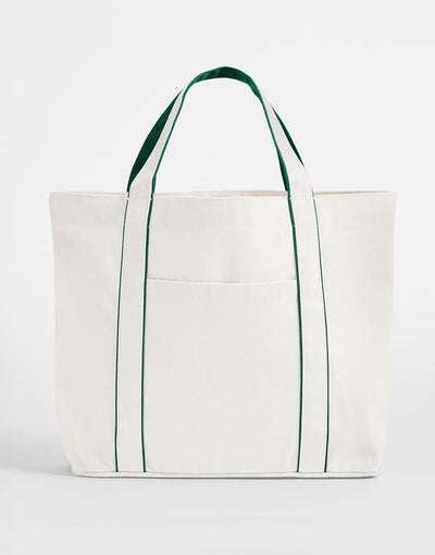 Westford Mill W950 Courtside Medium Tote - Soft White/Bottle Green