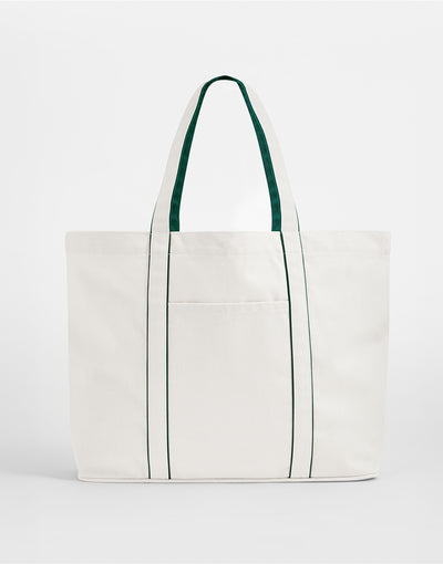 Westford Mill W952 Courtside Large Tote - Soft White/Bottle Green