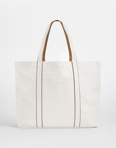 Westford Mill W952 Courtside Large Tote - Soft White/Caramel