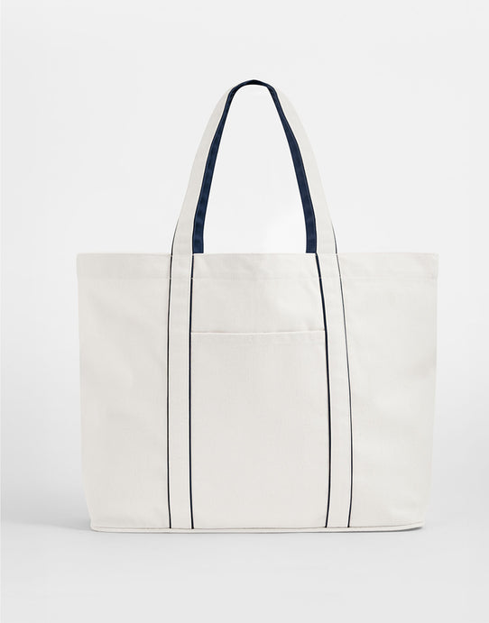 Westford Mill W952 Courtside Large Tote - Soft White/French Navy