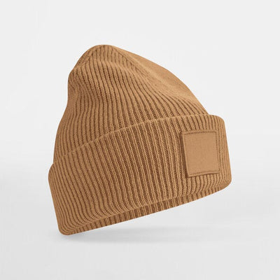Beechfield B336R Deep Cuff Tonal Patch Beanie - Biscuit