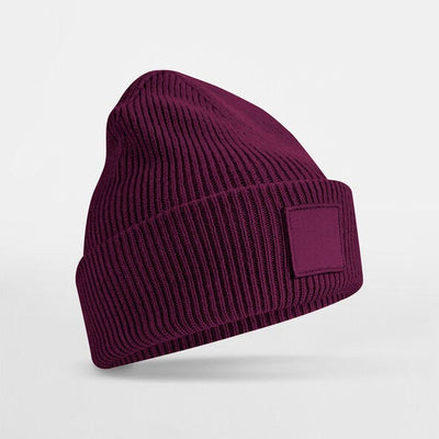 Beechfield B336R Deep Cuff Tonal Patch Beanie - Burgundy