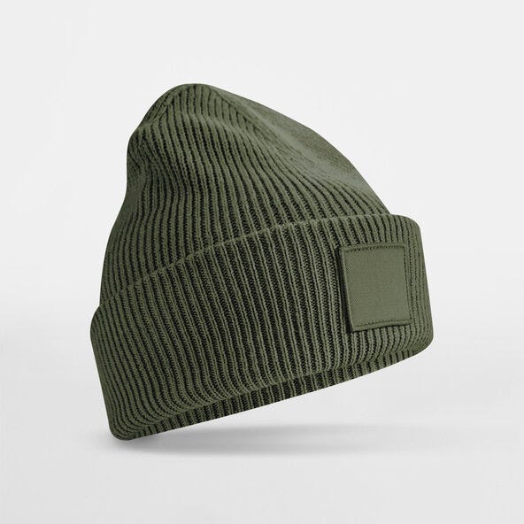 Beechfield B336R Deep Cuff Tonal Patch Beanie - Olive Green