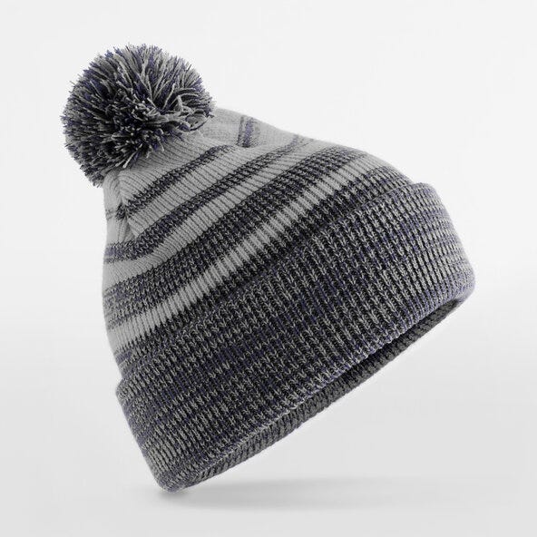 Beechfield B476 Team Stripe Beanie - Grey/Navy