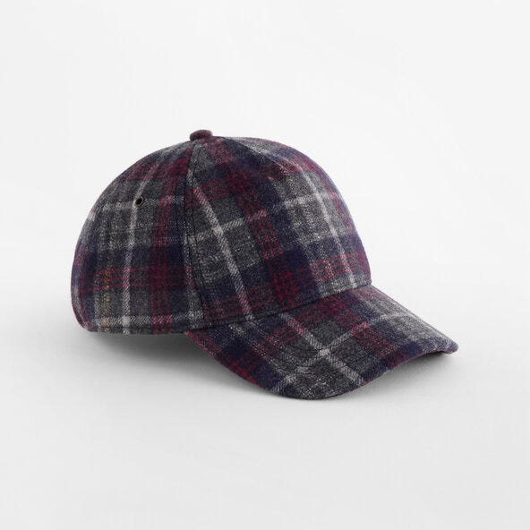 Beechfield B625 Wool Blend Check Cap - Navy Plaid