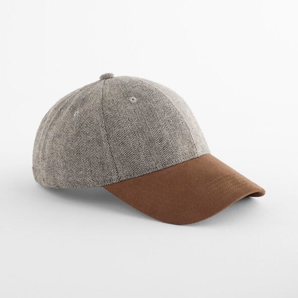 Beechfield B627 Suede Peak Herringbone Cap - Brown Herringbone