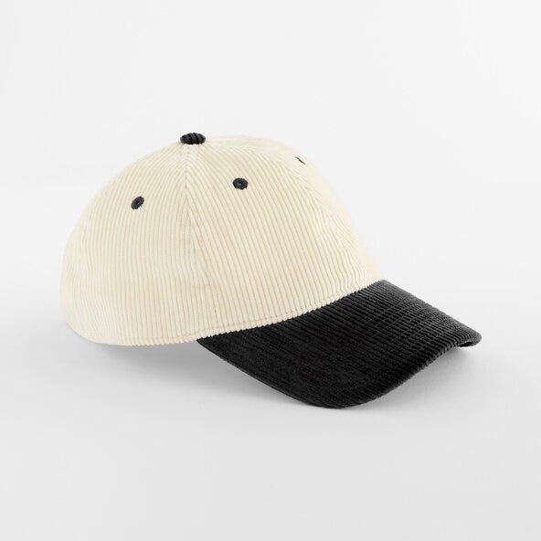 Beechfield B690 Contrast Peak Corduroy Cap - Natural/Black