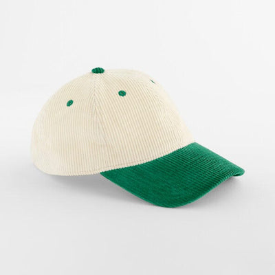 Beechfield B690 Contrast Peak Corduroy Cap - Natural/Bottle Green