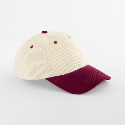 Beechfield B690 Contrast Peak Corduroy Cap - Natural/Burgundy