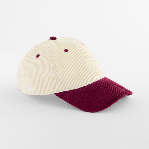 Beechfield B690 Contrast Peak Corduroy Cap - Natural/Burgundy