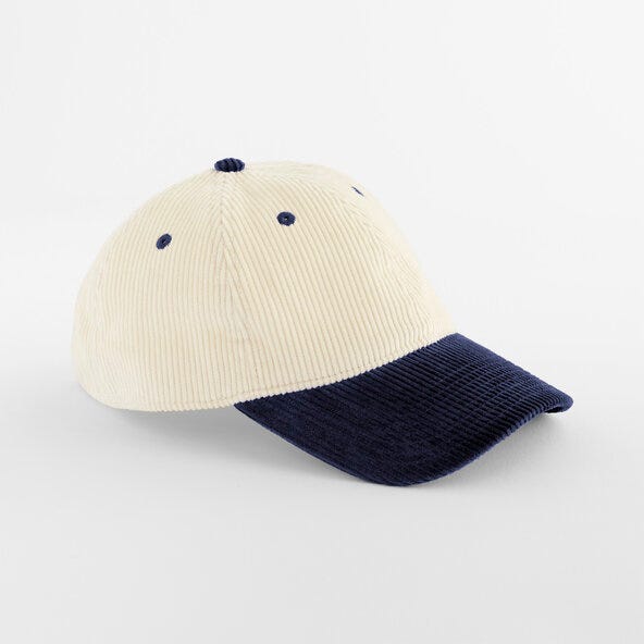 Beechfield B690 Contrast Peak Corduroy Cap - Natural/Navy