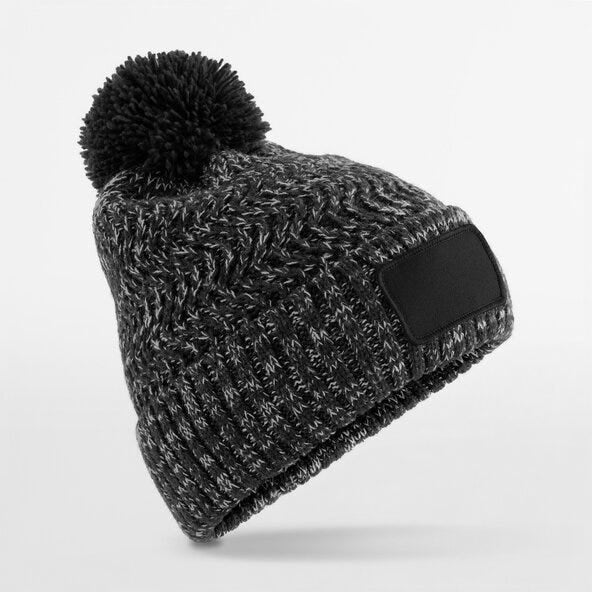 Beechfield B331 Ramble Patch Pom Beanie - Black Twist