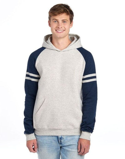 Jerzees 0S97CR0 NuBlend® Varsity Col-Block Hood - Oatmeal Heather/ Indigo Heather