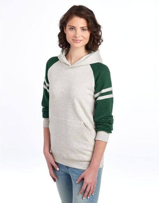 Jerzees 0S97CR0 NuBlend® Varsity Col-Block Hood - Oatmeal Heather/ Forest Green Heather