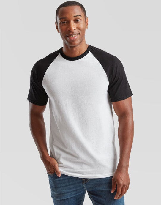 Fruit Of The Loom 61026 FOTL Mens Valueweight SS Baseball T - White/Black