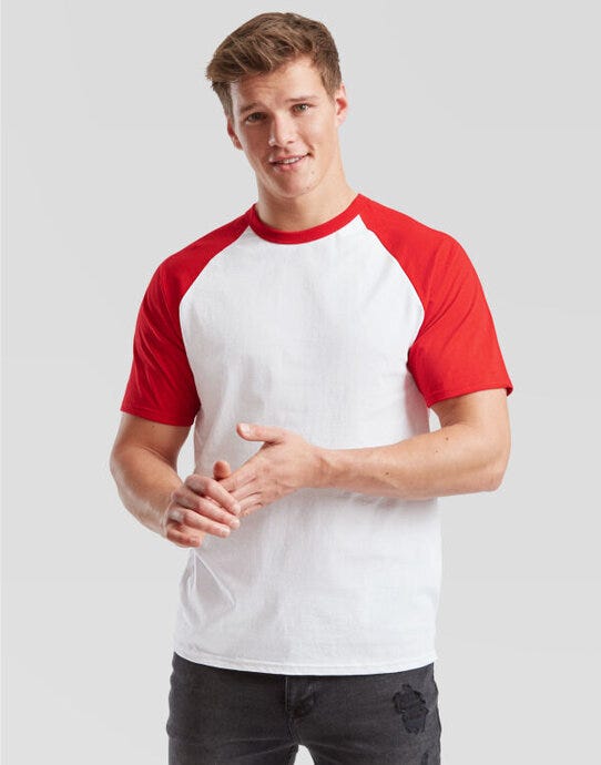 Fruit Of The Loom 61026 FOTL Mens Valueweight SS Baseball T - White/Red