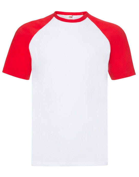 Fruit Of The Loom 61026 FOTL Mens Valueweight SS Baseball T - White/Red