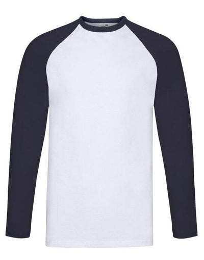 Fruit Of The Loom 61028 FOTL Mens Valueweight LS Baseball T - White/Deep Navy