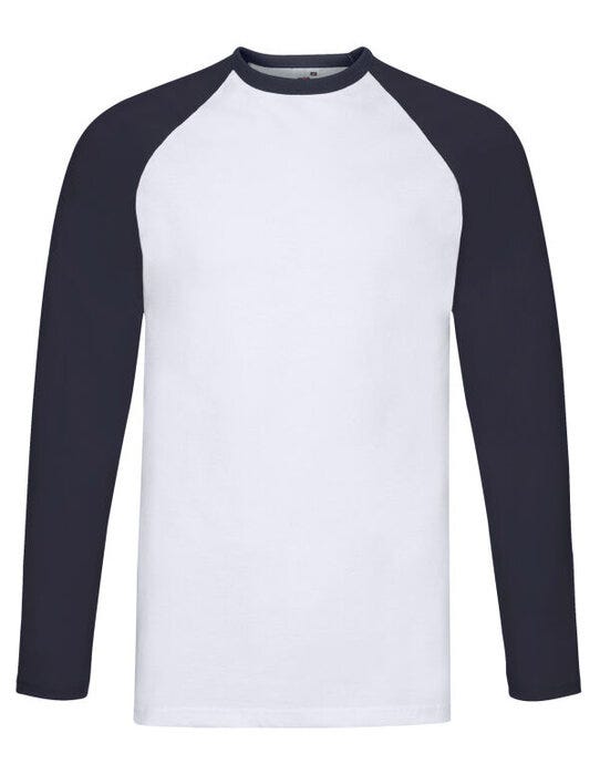Fruit Of The Loom 61028 FOTL Mens Valueweight LS Baseball T - White/Deep Navy