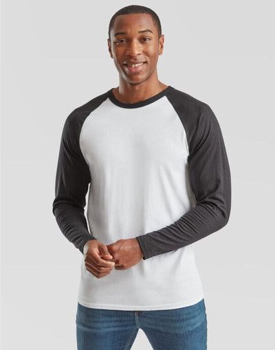 Fruit Of The Loom 61028 FOTL Mens Valueweight LS Baseball T - White/Black