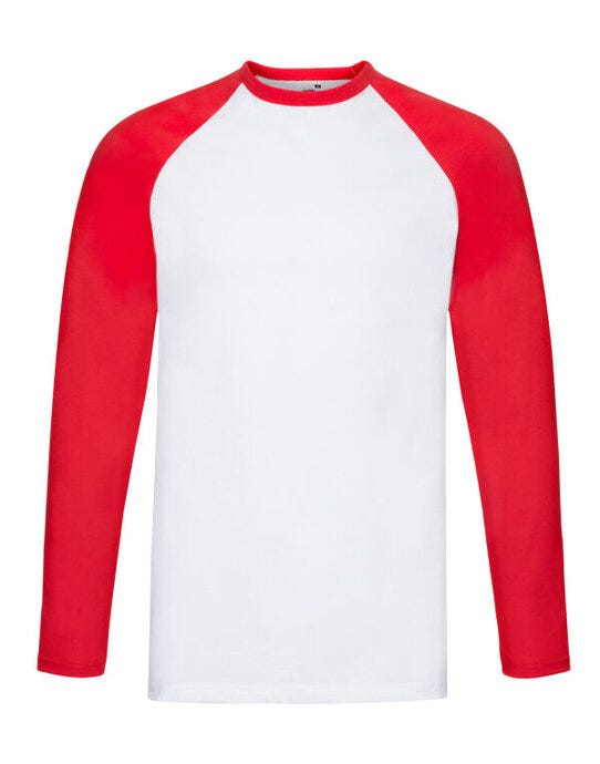 Fruit Of The Loom 61028 FOTL Mens Valueweight LS Baseball T - White/Red