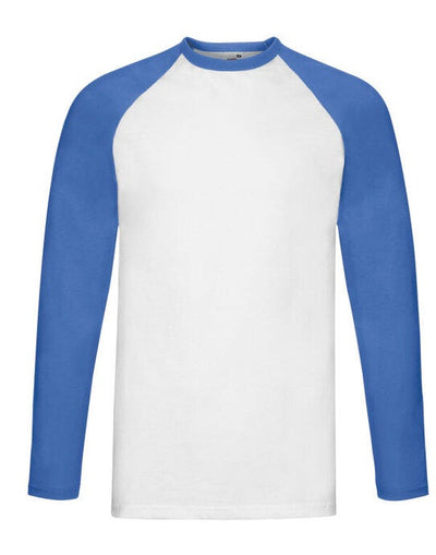 Fruit Of The Loom 61028 FOTL Mens Valueweight LS Baseball T - White/Royal Blue