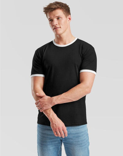 Fruit Of The Loom 61168 FOTL Mens Valueweight Ringer T - Black/White