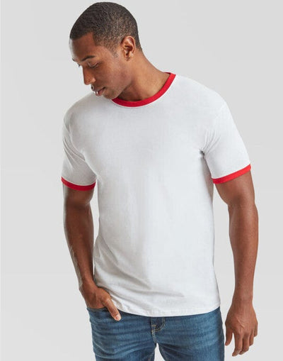 Fruit Of The Loom 61168 FOTL Mens Valueweight Ringer T - White/Red