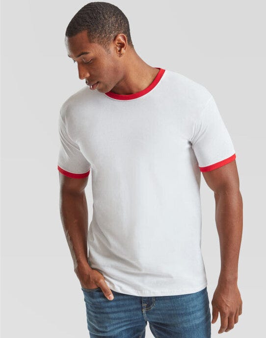 Fruit Of The Loom 61168 FOTL Mens Valueweight Ringer T - White/Red