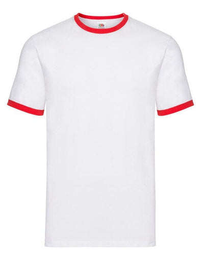Fruit Of The Loom 61168 FOTL Mens Valueweight Ringer T - White/Red
