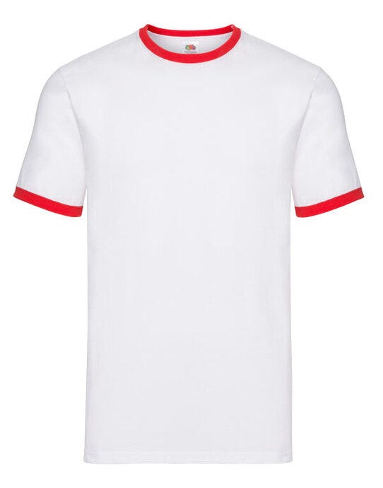 Fruit Of The Loom 61168 FOTL Mens Valueweight Ringer T - White/Red