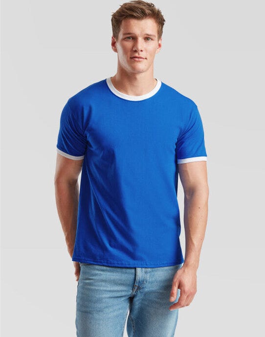 Fruit Of The Loom 61168 FOTL Mens Valueweight Ringer T - Royal/White
