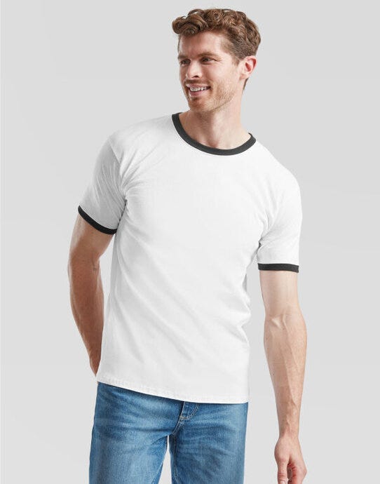 Fruit Of The Loom 61168 FOTL Mens Valueweight Ringer T - White/Black