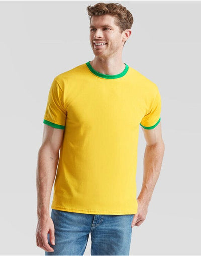 Fruit Of The Loom 61168 FOTL Mens Valueweight Ringer T - Sunflower/Kelly Green