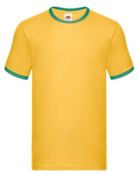 Fruit Of The Loom 61168 FOTL Mens Valueweight Ringer T - Sunflower/Kelly Green
