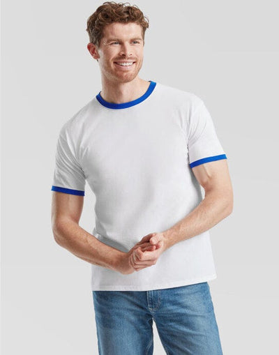 Fruit Of The Loom 61168 FOTL Mens Valueweight Ringer T - White/Royal Blue