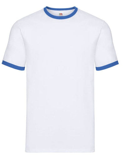 Fruit Of The Loom 61168 FOTL Mens Valueweight Ringer T - White/Royal Blue