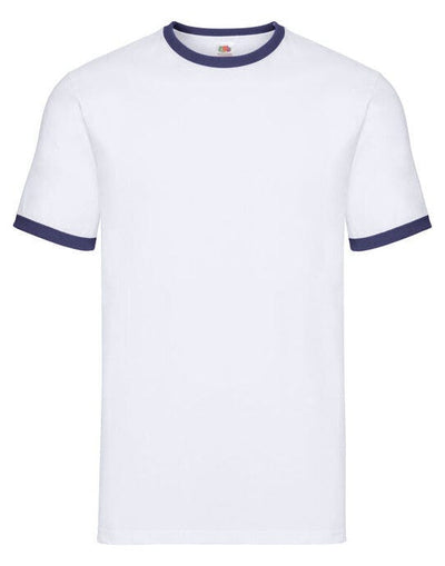 Fruit Of The Loom 61168 FOTL Mens Valueweight Ringer T - White/Navy