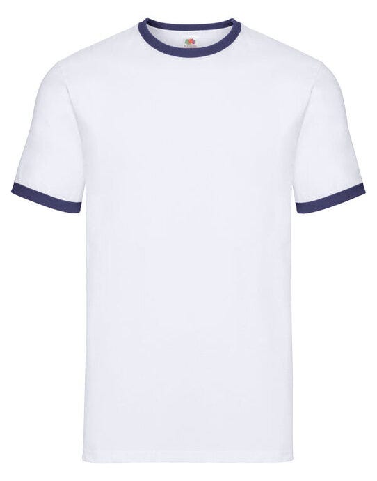 Fruit Of The Loom 61168 FOTL Mens Valueweight Ringer T - White/Navy