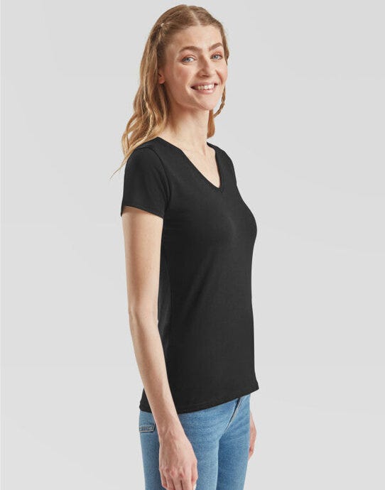 Fruit Of The Loom 61398 FOTL Ladies Valueweight V Neck T - Black
