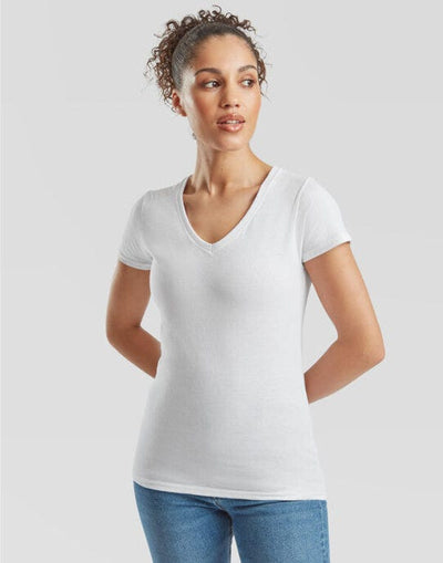 Fruit Of The Loom 61398 FOTL Ladies Valueweight V Neck T - White